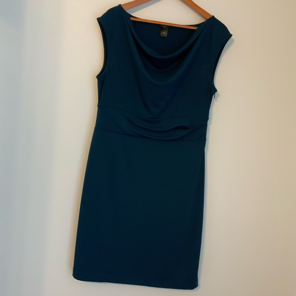 Elegant Ann Taylor Teal Cowl Neck Sleeveless Dress
